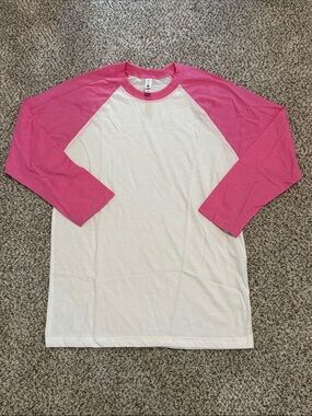 Next Level Apparel White T-Shirt with Pink 3/4 Sleeves